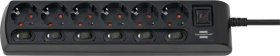 Brennenstuhl 6 Way Socket Outlet Switch - Steckdosenleite Einzeln Schaltbar 6-fach, 2m, H05vv-f 3g1,5, Schwarz