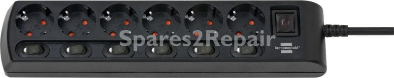Brennenstuhl 6 Way Socket Outlet Switch - Steckdosenleite Einzeln Schaltbar 6-fach, 2m, H05vv-f 3g1,5, Schwarz