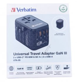 Verbatim Travelling Plug Set - Uta-05 Gan Reise-ladegerat 2 X Usb-c Pd 65w - 2 X Usb-a