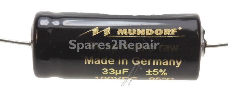 Mundorf 100v Axial Electrolytic 85 Deg - 33uf-100v Audio Elcap Axial 85° 12x30mm Bipolar Raw