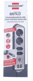Brennenstuhl Four-way Trailing Socket - Estilo Four-way Trailing Socket+usb-charging Function 4-ways 2x Protective Contact And 2x Euro Silver-black, 2m, H05vv-f 3g1.5